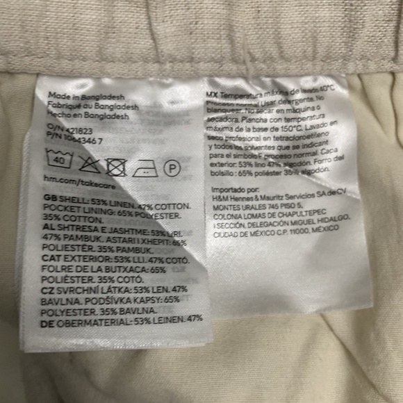 H&M Pants Women's L Tan Linen Pull On Beach Pockets Adjustable String Cropped. - Picture 11 of 14